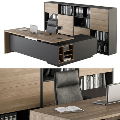Manager Desk and Library Wood and Black - Office Furniture 273 — Вид 1