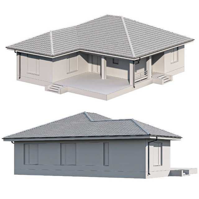 Одноэтажный кирпичный дом с террасой — Скачать