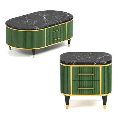 Faux Marble Top Green Media Stand — Ver 2