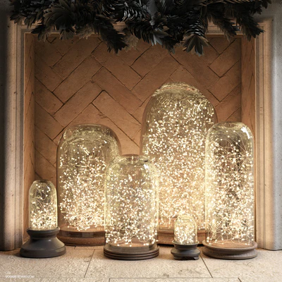 RH French Glass Cloche and Starry string lights — Ver 1