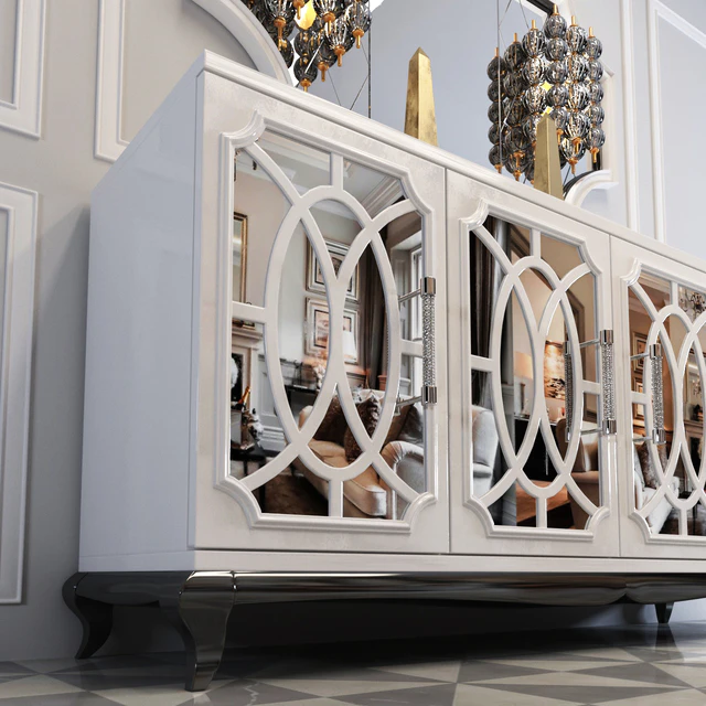 High End Italian White Fretwork Mirrored Sideboard — Скачать