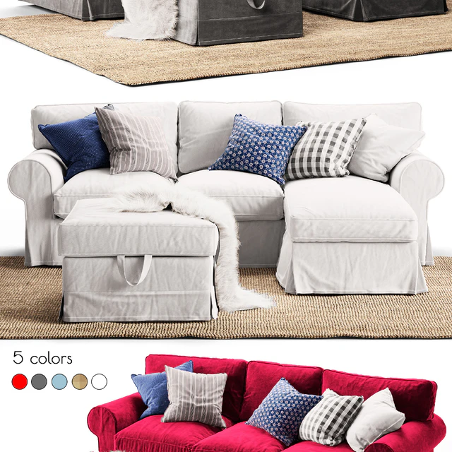 3-seat sofa EKTORP With chaise longue Ikea / Угловой диван ЭКТОРП Икеа — Скачать