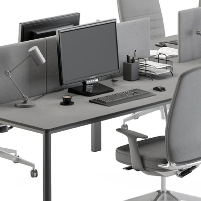 employee Desk Gray Set - Office Furniture 237 — Ver 2