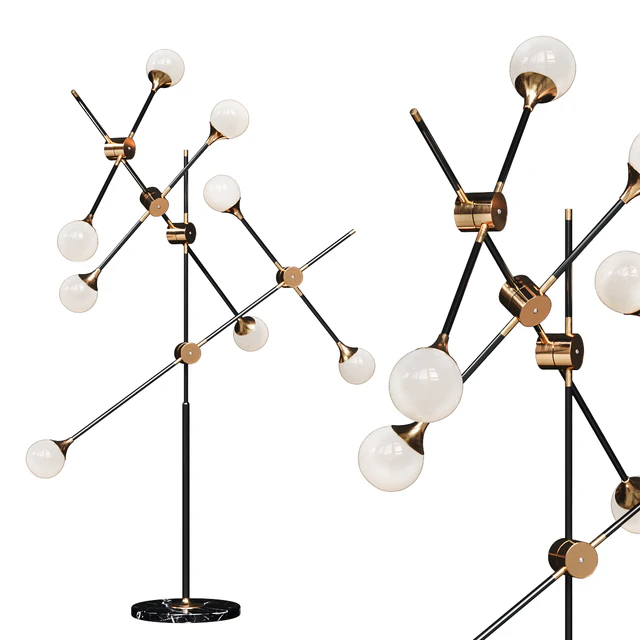 Floor lamp Baton FLOR LAMP black / gold 8 white milk shades — Descargar