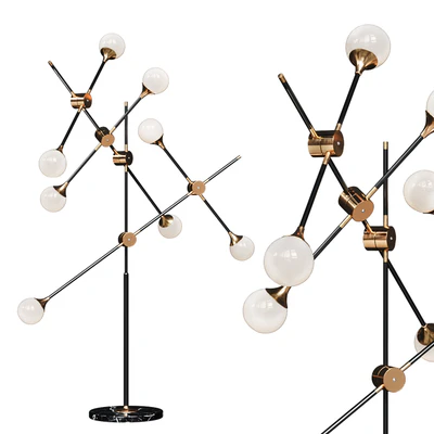 Floor lamp Baton FLOR LAMP black / gold 8 white milk shades — Ver 1