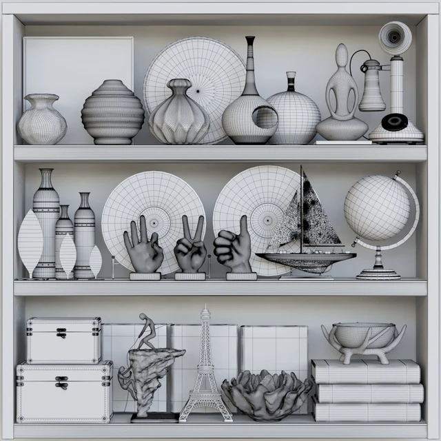 Wardrobe with a collection of vases, decor and figurines. Books — Descargar