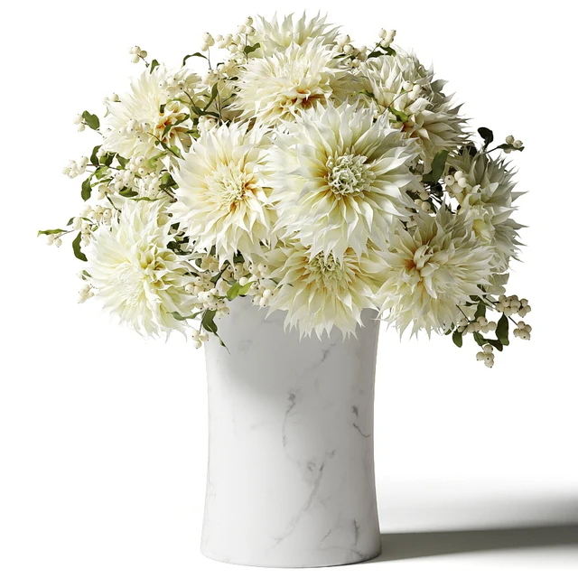 Bouquet of white chrysanthemums with snowberry twigs — Descargar