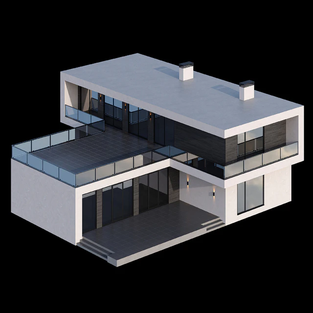 Modern two-storey cottage with a flat roof and a large Bauhaus-style terrace — Descargar
