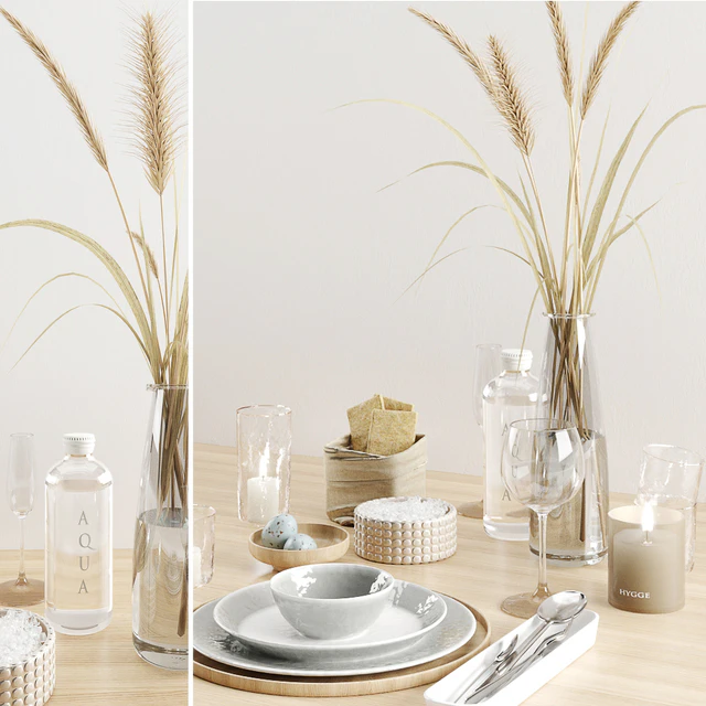 Hygge tableware with dryed grass — Скачать