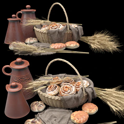 Composition with buns in a wicker basket — Ver 2