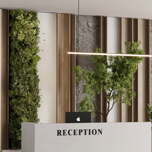 Reception Desk and Wall decor - office furniture 22 vray — Descargar