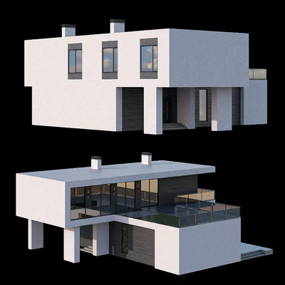 Modern two-storey cottage with a flat roof and a large Bauhaus-style terrace — Ver 2