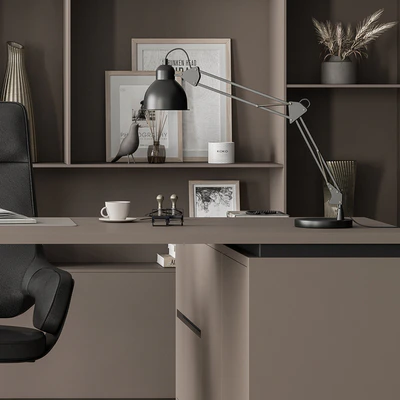 Boss Desk and Library Black and Beige - Office Furniture 315 — Вид 2