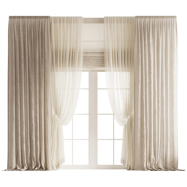 Draped Linen Curtains with Gathered Tulle and Roman Shade — Скачать
