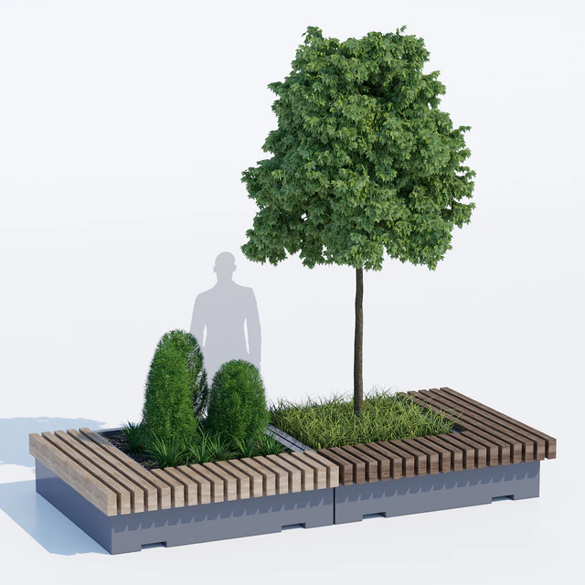 Big green benches tree — Скачать
