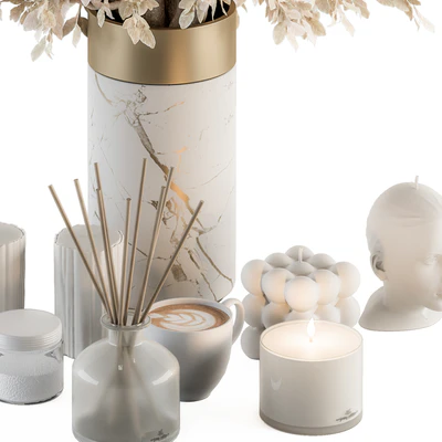 white and Gold Decorative Set with Dried plant - Set 106 — Ver 2