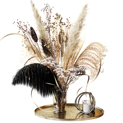 Bouquet of dried flowers with a black feather — Ver 1
