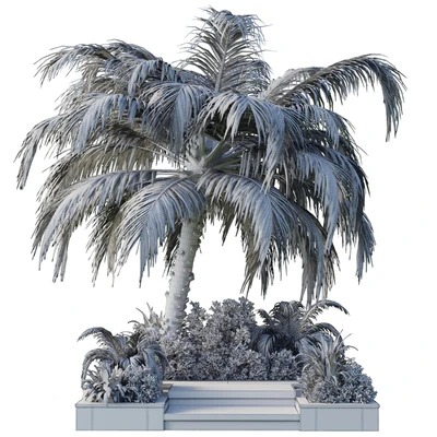 Collection Outdoor plant 102 garden pot tree palm bush fern grass concrete base — Вид 2
