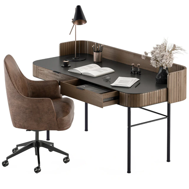Home Office Wood and Black Table - Office Furniture 292 — Descargar