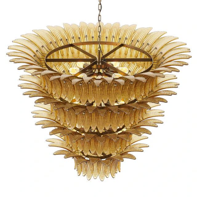 Large Palmette Chandelier Four Tiers Murano amber in the Style of Barovier — Descargar