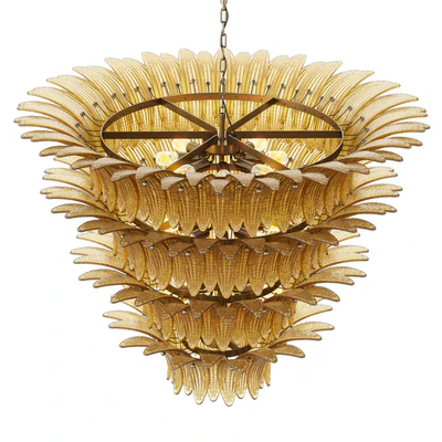 Large Palmette Chandelier Four Tiers Murano amber in the Style of Barovier — Ver 2