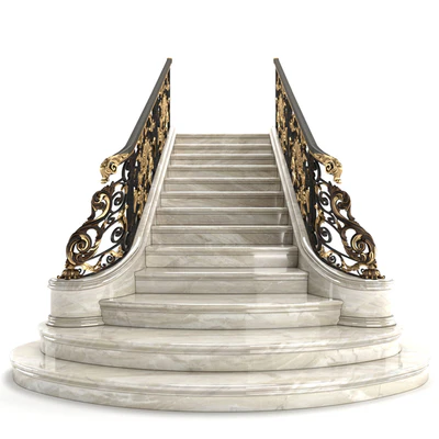 Classic marble staircase with wrought iron railing — Ver 2
