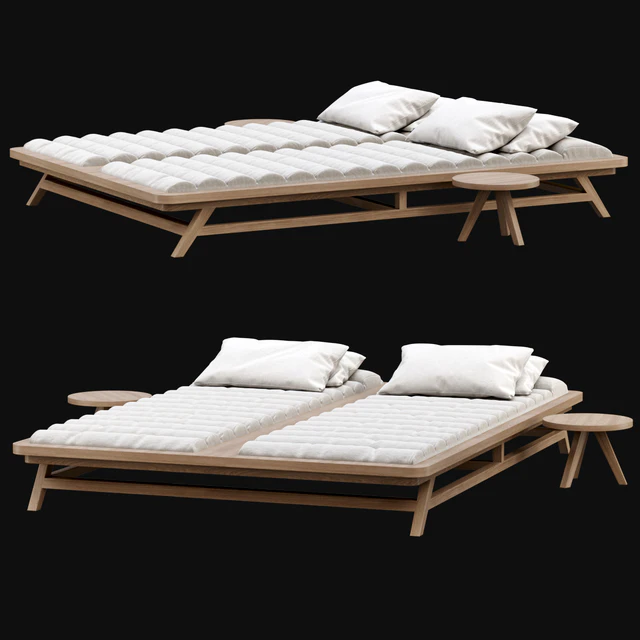 Double wooden outdoor chaise lounge S19 / Double chaise lounge — Descargar