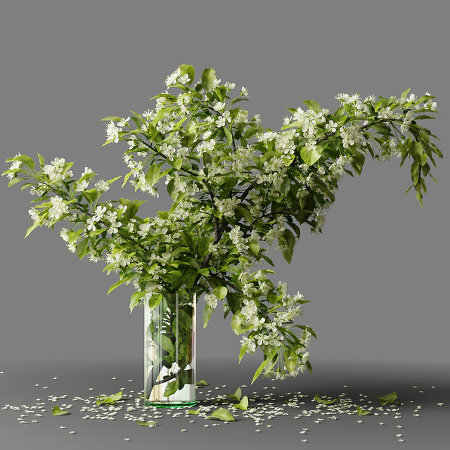 Bouquet blooming branch, spring flowers in a glass vase — Descargar