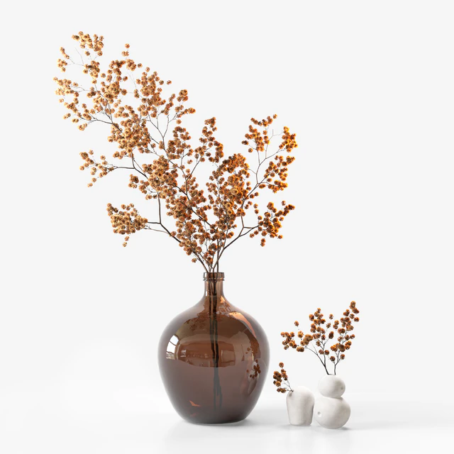 Dried flower branch in a large brown jar — Descargar