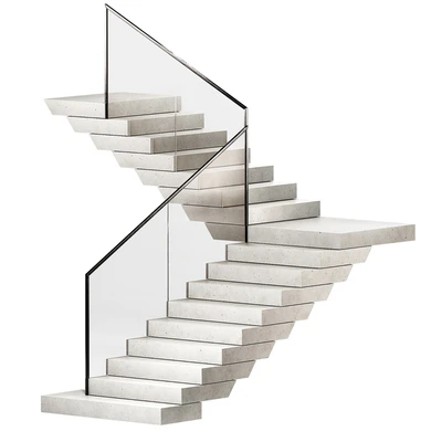 Stairs 3. Stone steps. Metal glass railings. 2 color options - marble and concrete. — Ver 2