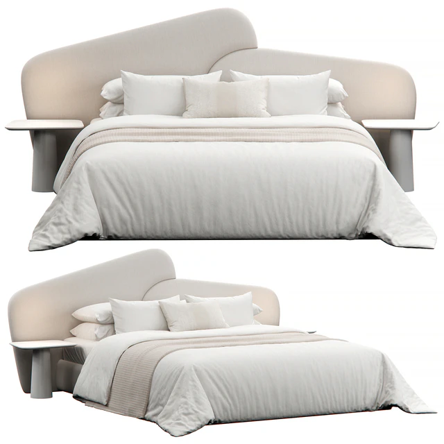 Rounded Linen Upholstered Headboard Bed — Скачать