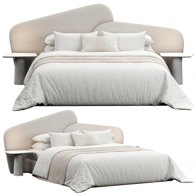 Rounded Linen Upholstered Headboard Bed — Вид 2