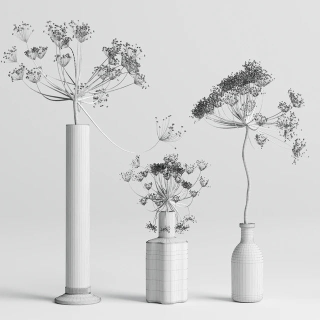 Bouquet Set 01 Vase Glass Dry Hogweed — Скачать