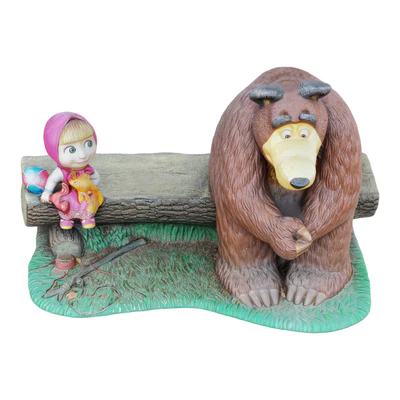 Sculpture of the characters Masha and the bear are sitting on a bench — Вид 2