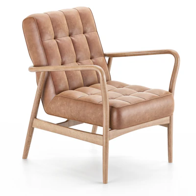 Mid-Century Button-and-Stud Brown Leather Armchair — download