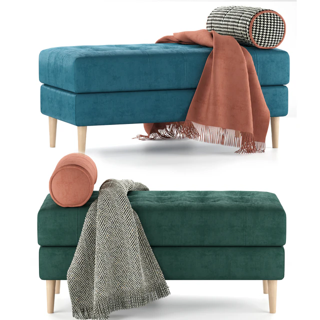 Siteno bench in 4 colors (Barhat Emerald / Barhat Blue / Salmon / Velvet Ocean) by Divanru — Descargar