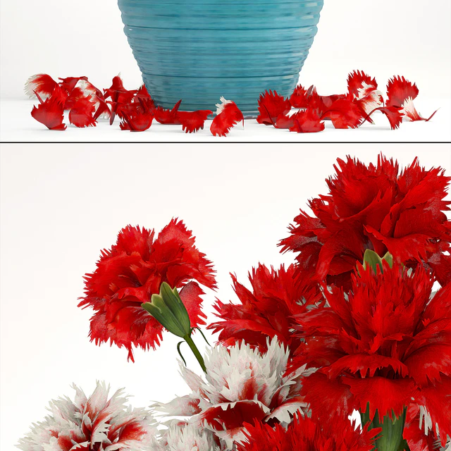 Bouquet of flowers 13. Carnation, vase, red flowers, decor — Descargar