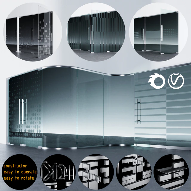 Распашные маятниковые стеклянные двери для офиса и дома 2   corona - vray — Скачать