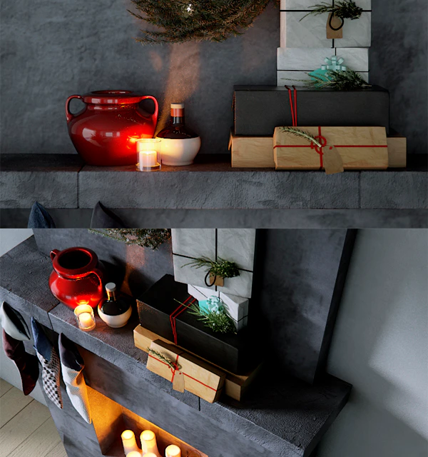 Fireplace with Christmas decor — Descargar