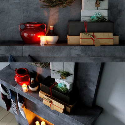 Fireplace with Christmas decor — Ver 2