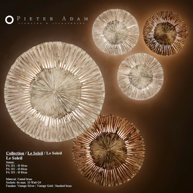 Pieter Adam Le Soleil wall lamp sconce, decor disks, panels, round, decorative — Descargar