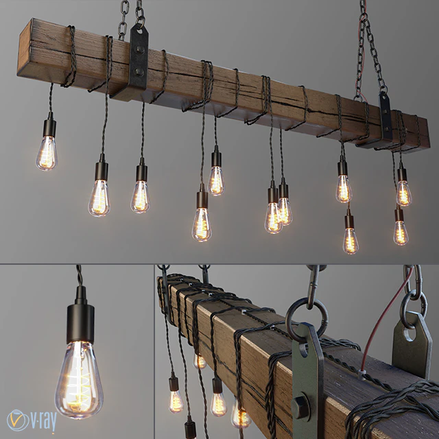 Wood Beam Chandelier With Vintage Style Edison Bulbs — Скачать