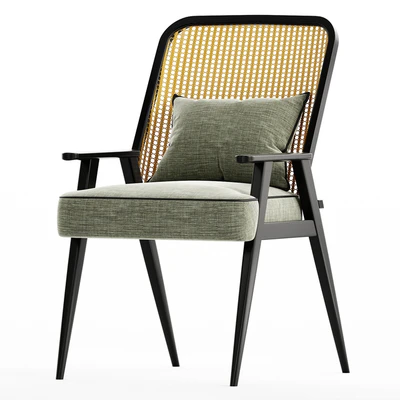 Upholstered Cane Back Armchair — Ver 1