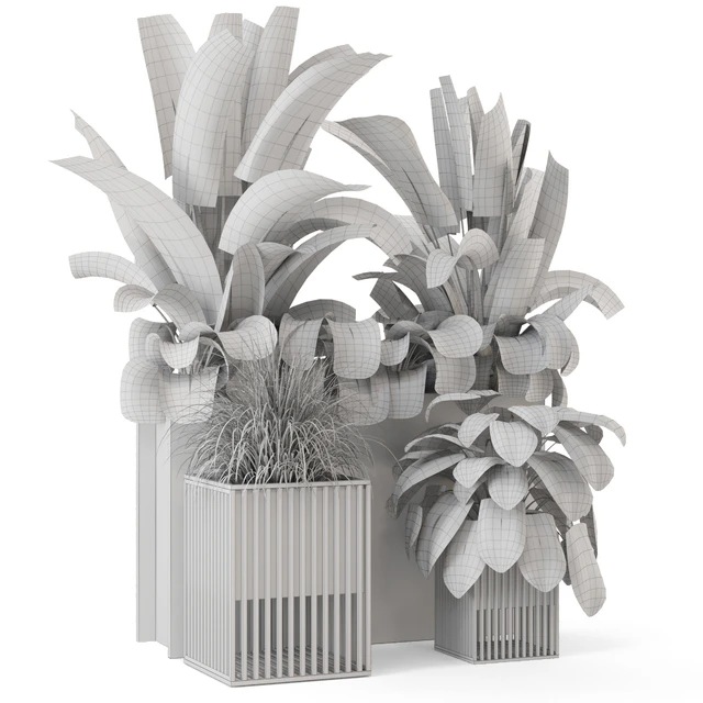Outdoor Plants Bush in Metal Pot - Set 1074 — Descargar