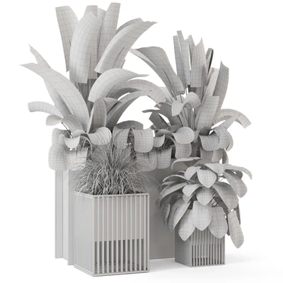 Outdoor Plants Bush in Metal Pot - Set 1074 — Ver 2