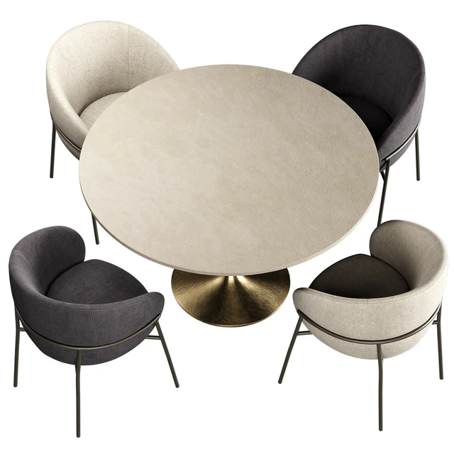 RIMO Chair Brown Marble Dining Table with Brass Base — Descargar