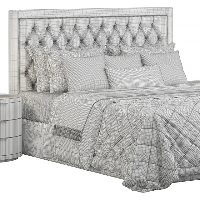 Tufted Upholstered Beige  Headboard Bed — Скачать
