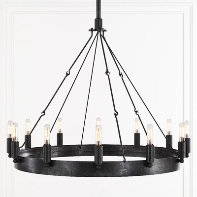 Restoration Hardware CAMINO VINTAGE FILAMENT ROUND CHANDELIER 26 Black — Вид 1