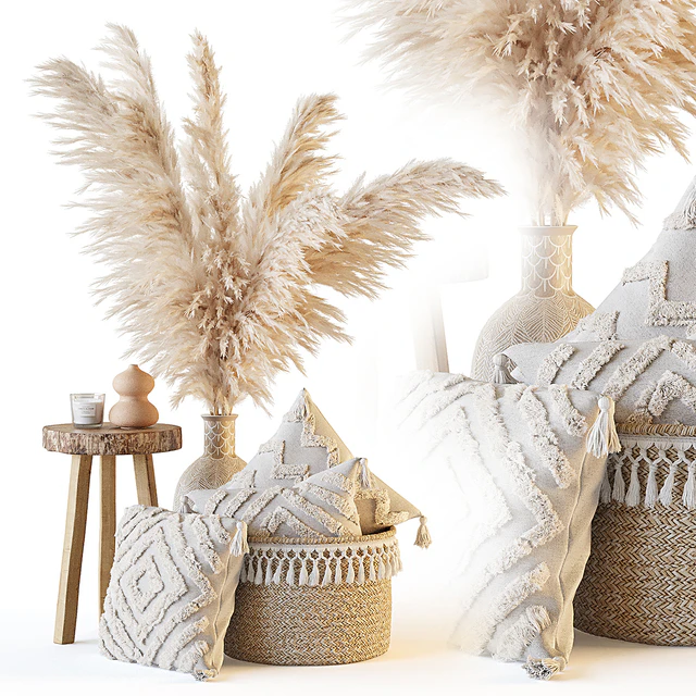 Decorative set with pillows and pampas — Descargar