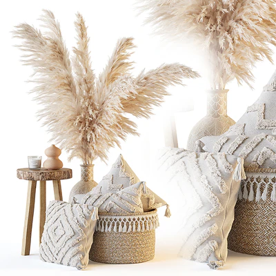 Decorative set with pillows and pampas — Ver 1